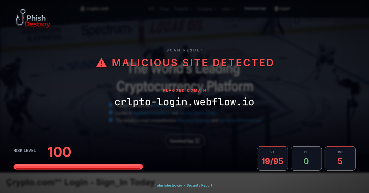crlpto-login.webflow.io phishing report — threat analysis by PhishDestroy