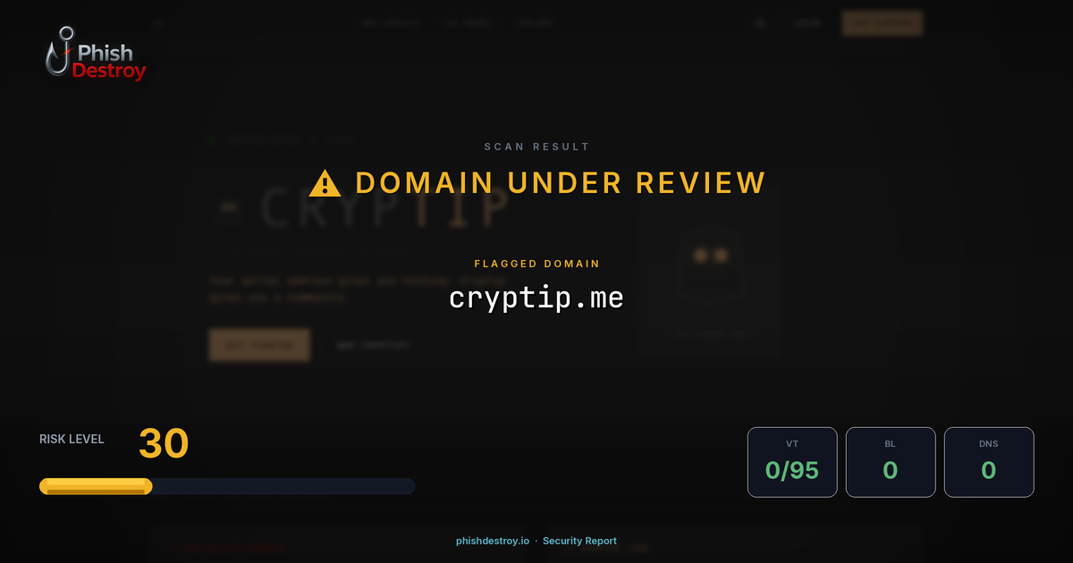 cryptip.me phishing report — threat analysis by PhishDestroy