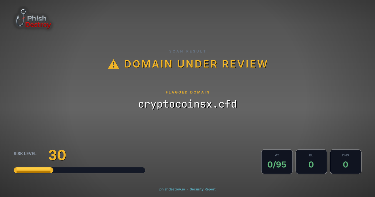 cryptocoinsx.cfd phishing report — threat analysis by PhishDestroy