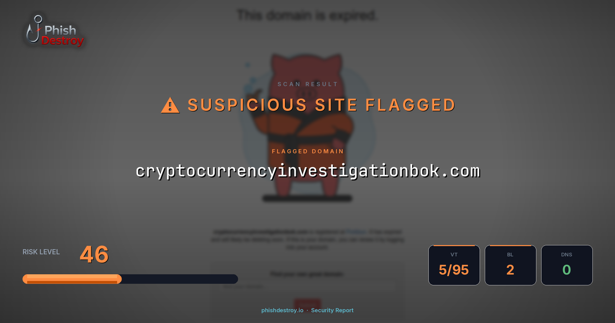 cryptocurrencyinvestigationbok.com phishing report — threat analysis by PhishDestroy