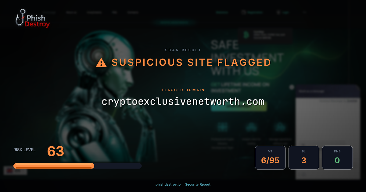 cryptoexclusivenetworth.com phishing report — threat analysis by PhishDestroy