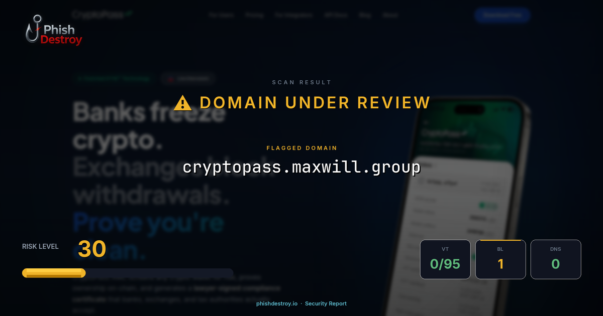 cryptopass.maxwill.group phishing report — threat analysis by PhishDestroy