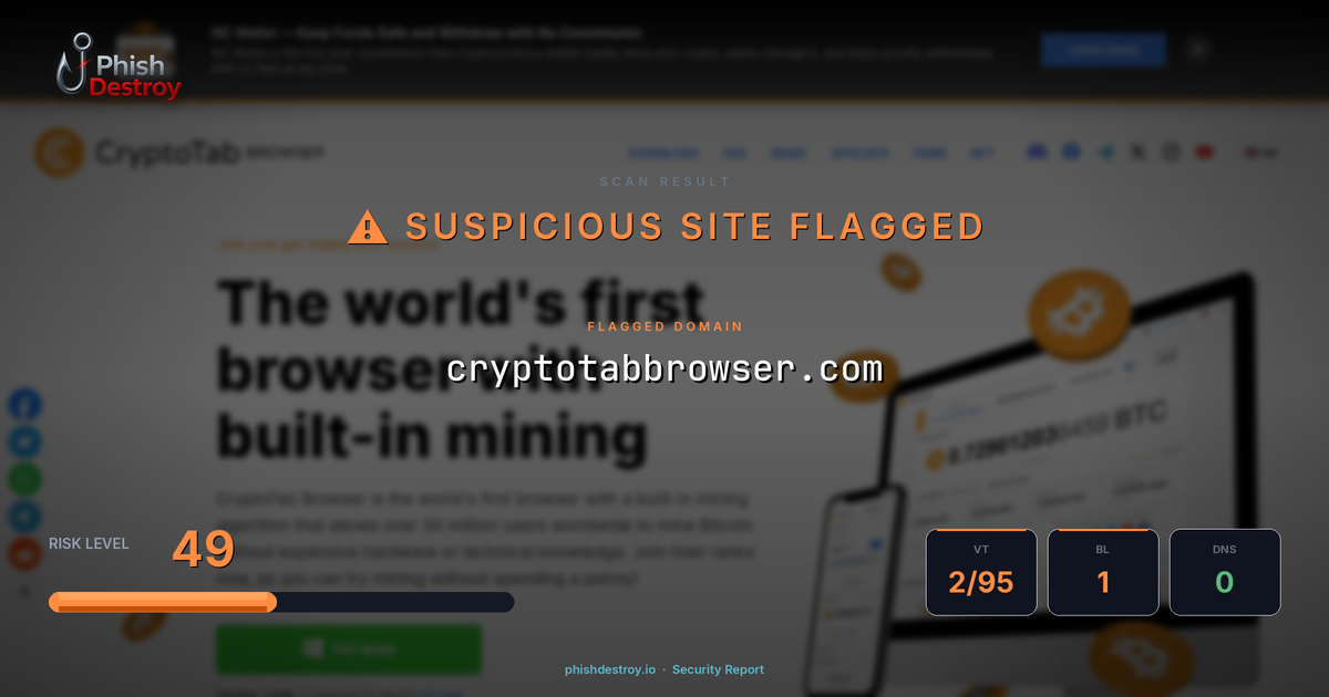 cryptotabbrowser.com phishing report — threat analysis by PhishDestroy