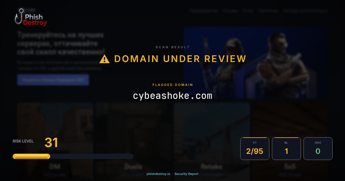 cybeashoke.com phishing report — threat analysis by PhishDestroy