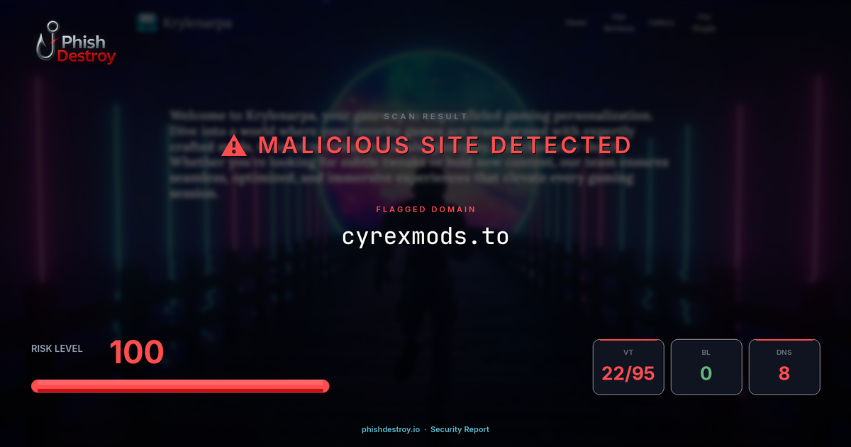 cyrexmods.to phishing report — threat analysis by PhishDestroy