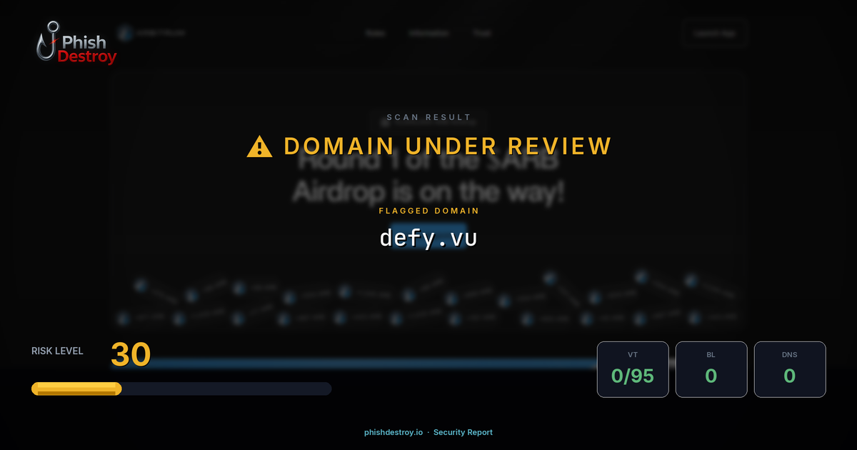 defy.vu phishing report — threat analysis by PhishDestroy