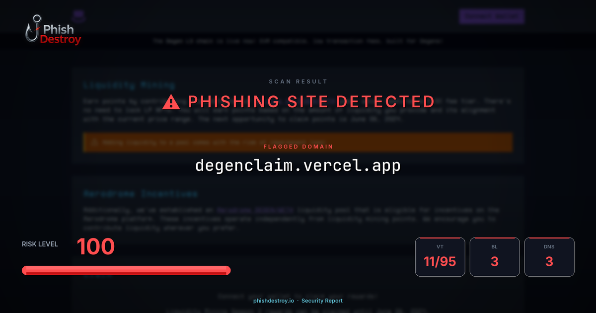 degenclaim.vercel.app phishing report — threat analysis by PhishDestroy