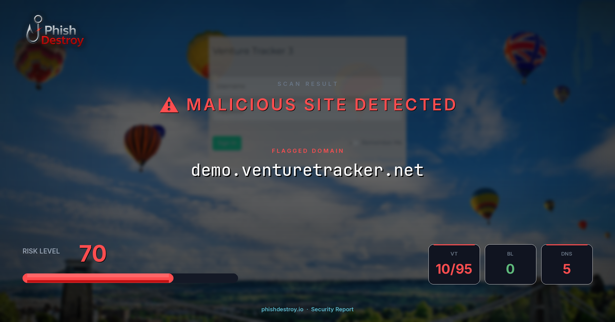 demo.venturetracker.net phishing report — threat analysis by PhishDestroy
