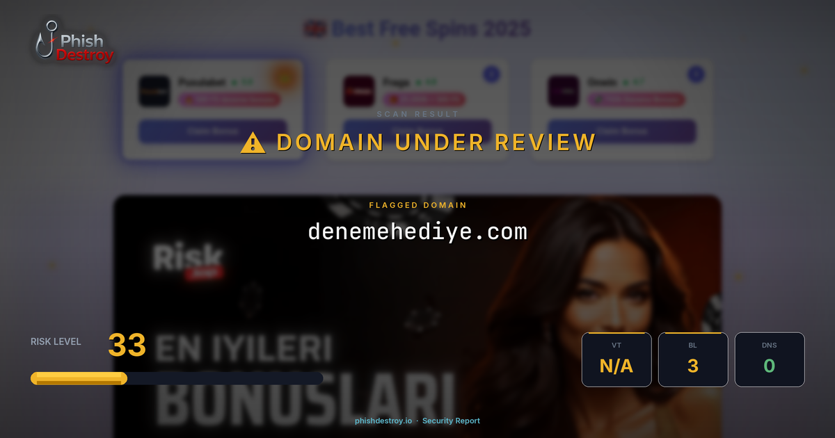 denemehediye.com phishing report — threat analysis by PhishDestroy