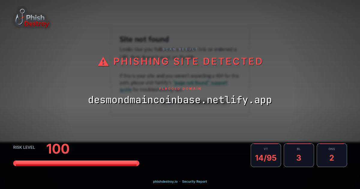 desmondmaincoinbase.netlify.app phishing report — threat analysis by PhishDestroy