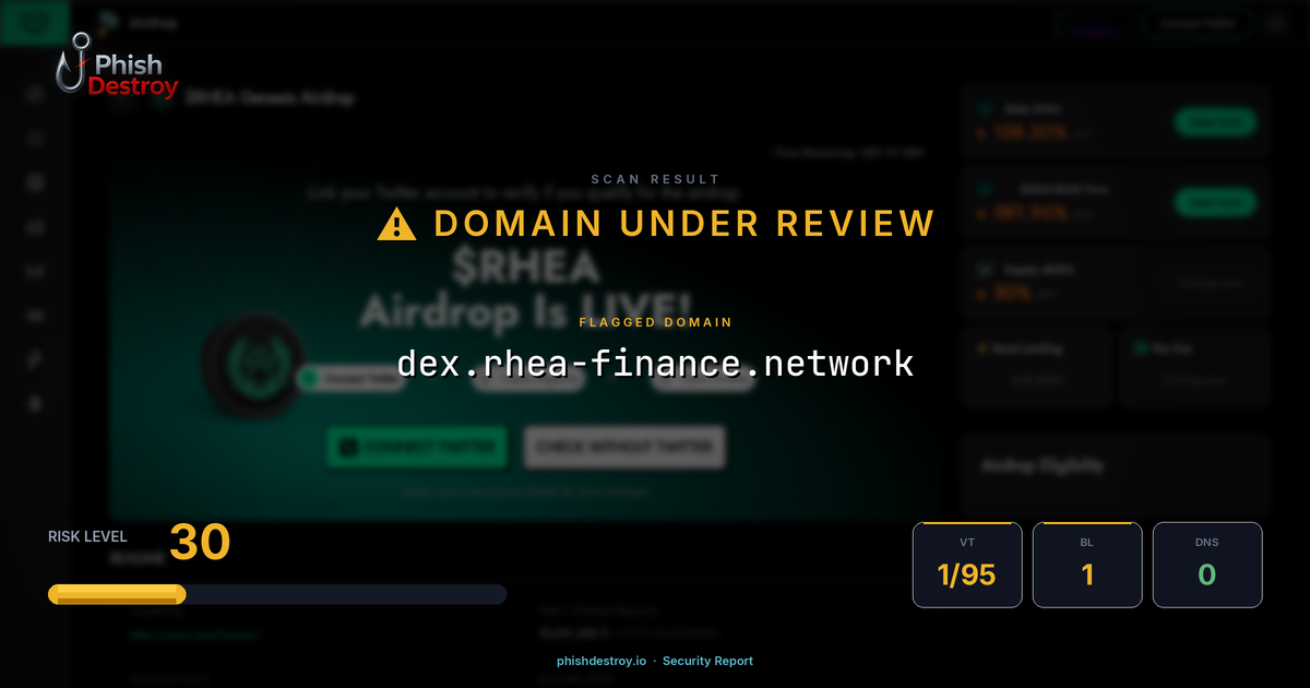 dex.rhea-finance.network phishing report — threat analysis by PhishDestroy