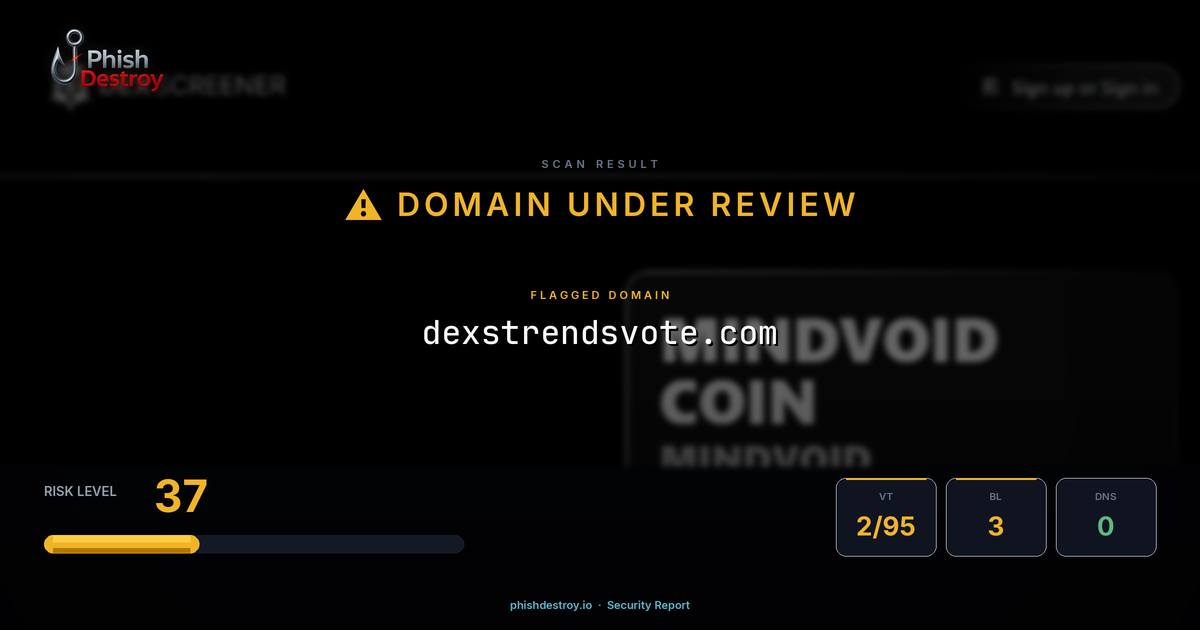 dexstrendsvote.com phishing report — threat analysis by PhishDestroy
