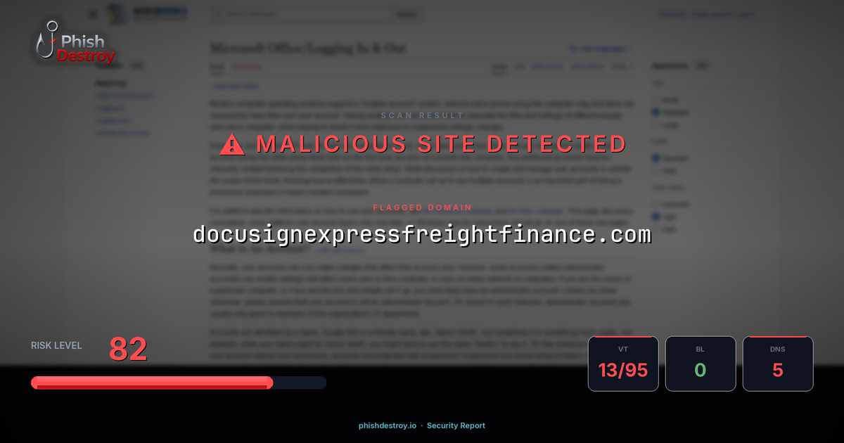 docusignexpressfreightfinance.com phishing report — threat analysis by PhishDestroy