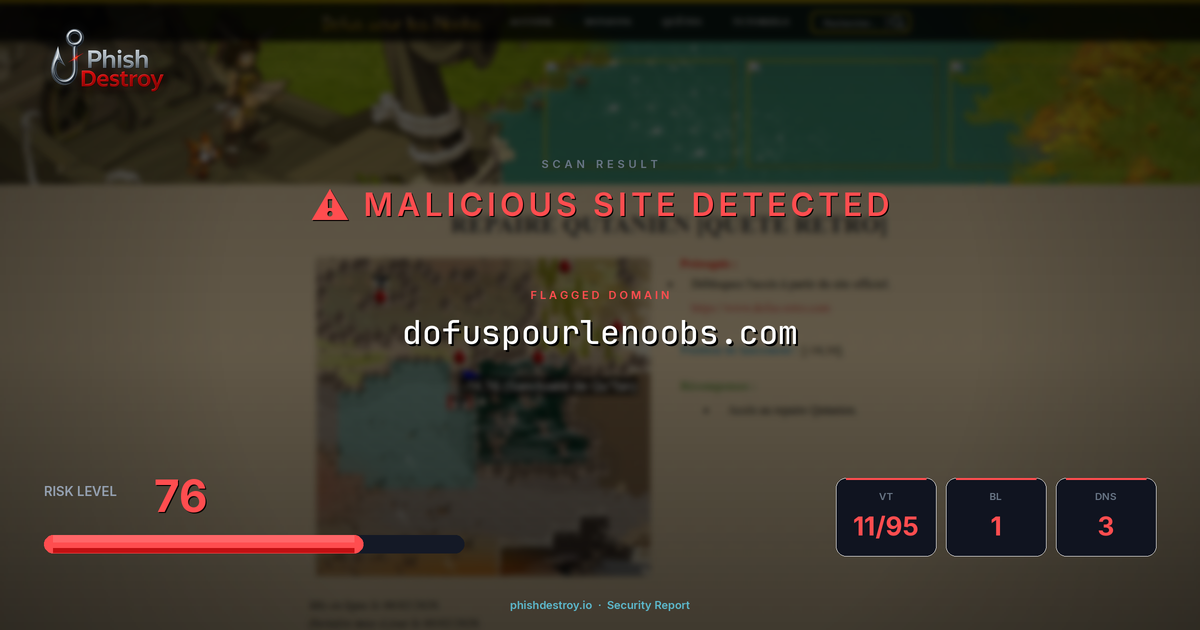 dofuspourlenoobs.com phishing report — threat analysis by PhishDestroy