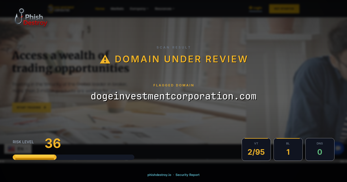 dogeinvestmentcorporation.com phishing report — threat analysis by PhishDestroy