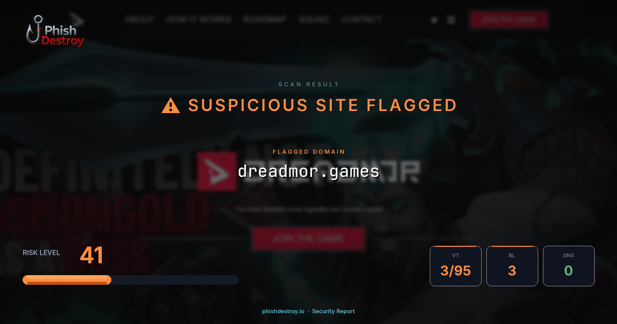 dreadmor.games phishing report — threat analysis by PhishDestroy