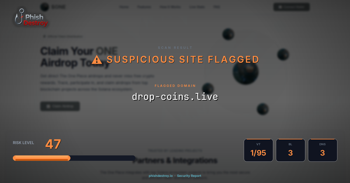 drop-coins.live phishing report — threat analysis by PhishDestroy