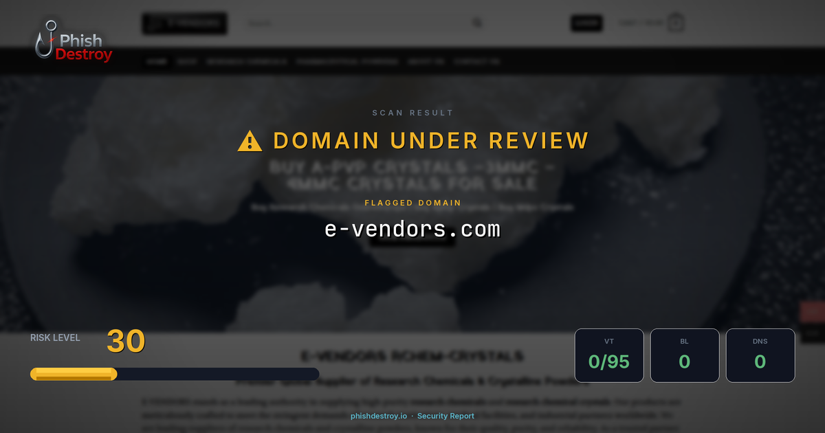 e-vendors.com phishing report — threat analysis by PhishDestroy