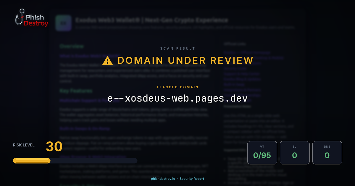 e--xosdeus-web.pages.dev phishing report — threat analysis by PhishDestroy