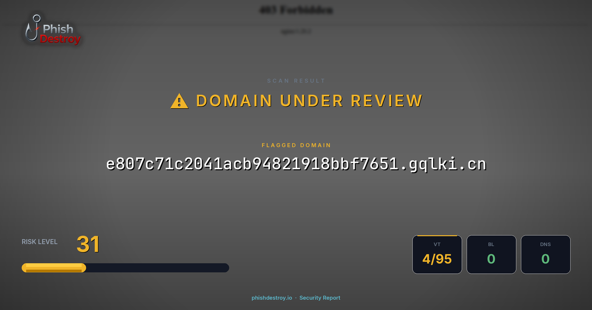 e807c71c2041acb94821918bbf7651.gqlki.cn phishing report — threat analysis by PhishDestroy