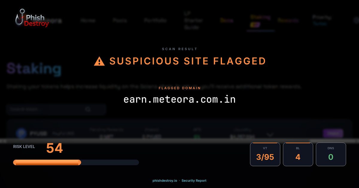 earn.meteora.com.in phishing report — threat analysis by PhishDestroy
