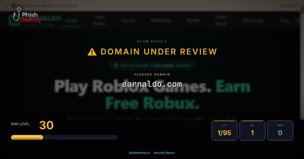 earnaldo.com phishing report — threat analysis by PhishDestroy