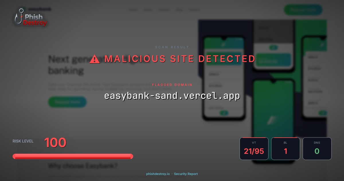 easybank-sand.vercel.app phishing report — threat analysis by PhishDestroy