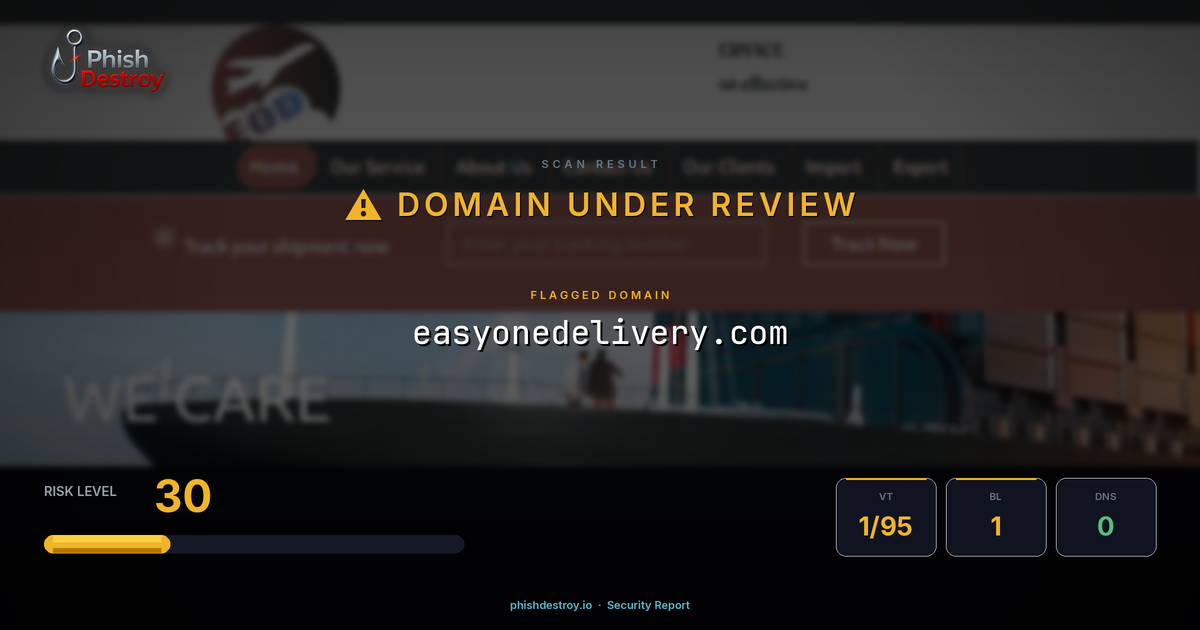 easyonedelivery.com phishing report — threat analysis by PhishDestroy
