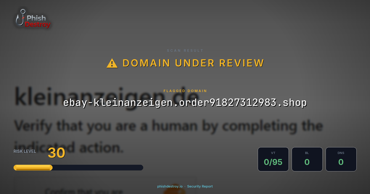 ebay-kleinanzeigen.order91827312983.shop phishing report — threat analysis by PhishDestroy
