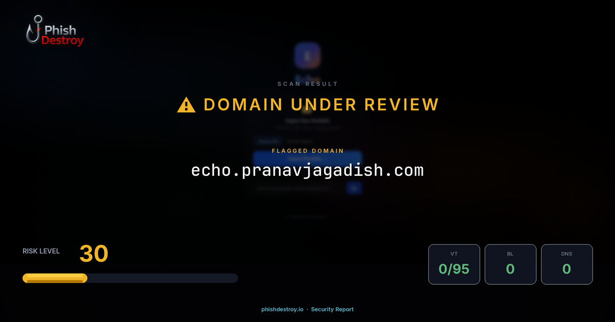 echo.pranavjagadish.com phishing report — threat analysis by PhishDestroy