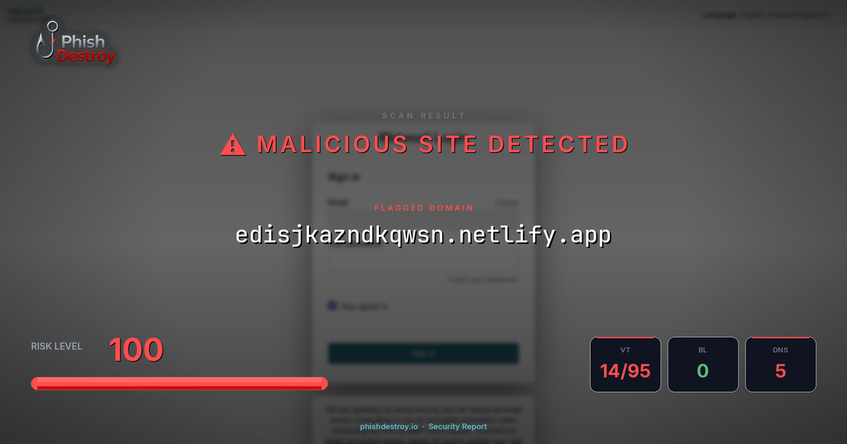 edisjkazndkqwsn.netlify.app phishing report — threat analysis by PhishDestroy