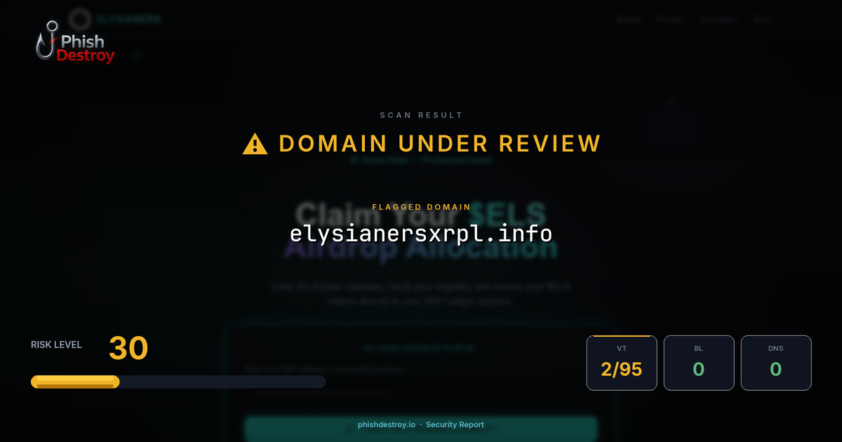 elysianersxrpl.info phishing report — threat analysis by PhishDestroy