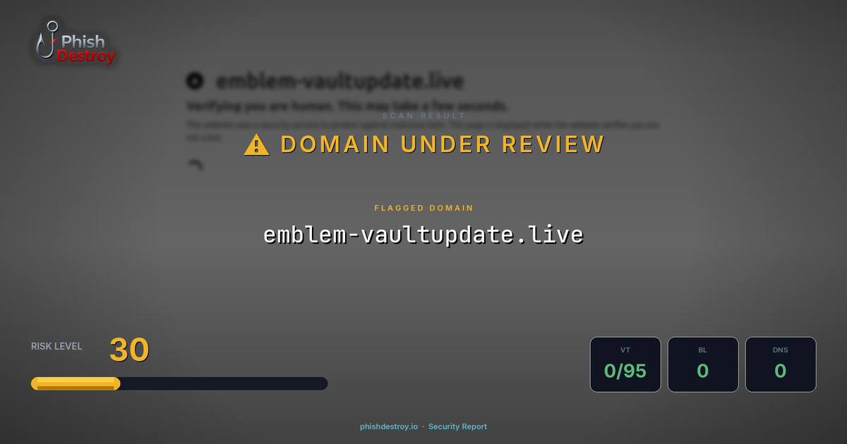 emblem-vaultupdate.live phishing report — threat analysis by PhishDestroy