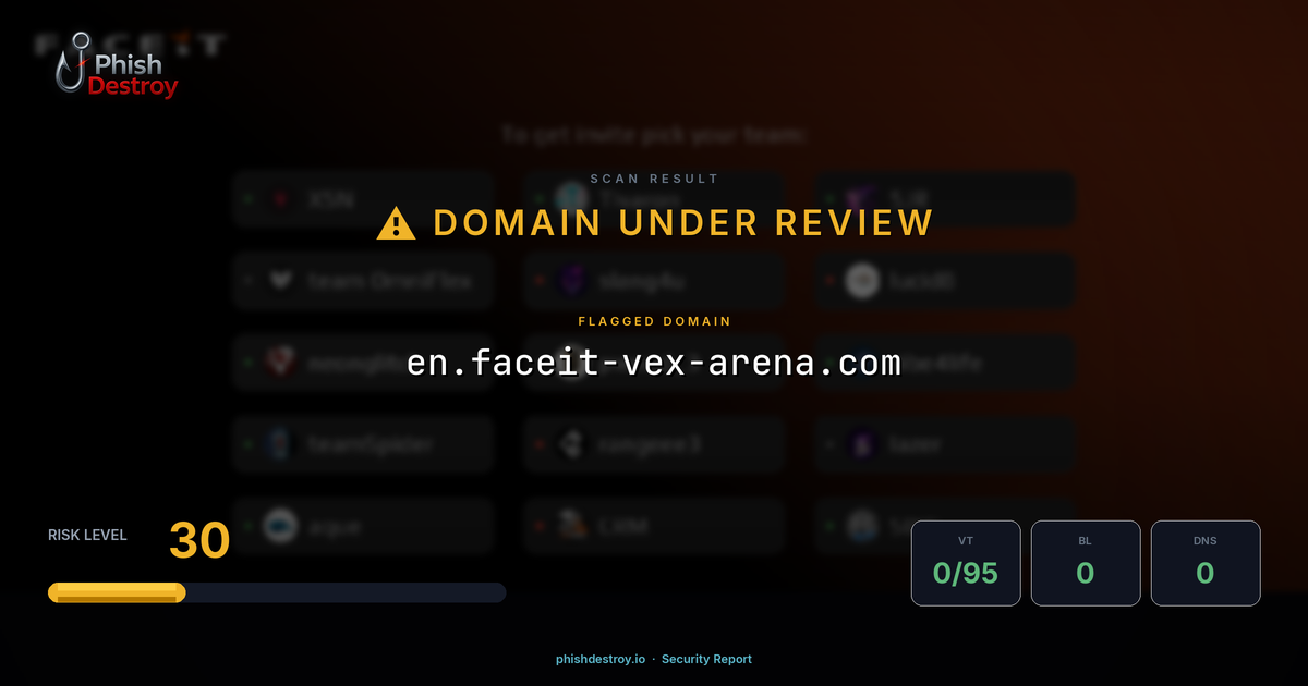 en.faceit-vex-arena.com phishing report — threat analysis by PhishDestroy