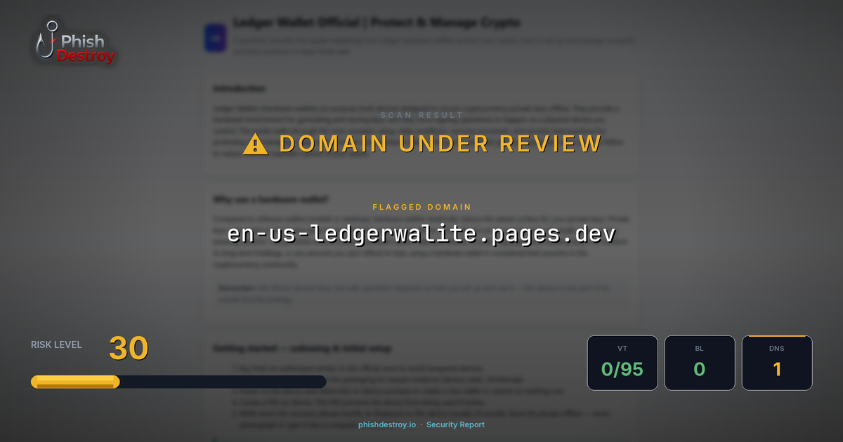 en-us-ledgerwalite.pages.dev phishing report — threat analysis by PhishDestroy