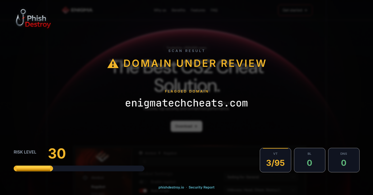 enigmatechcheats.com phishing report — threat analysis by PhishDestroy