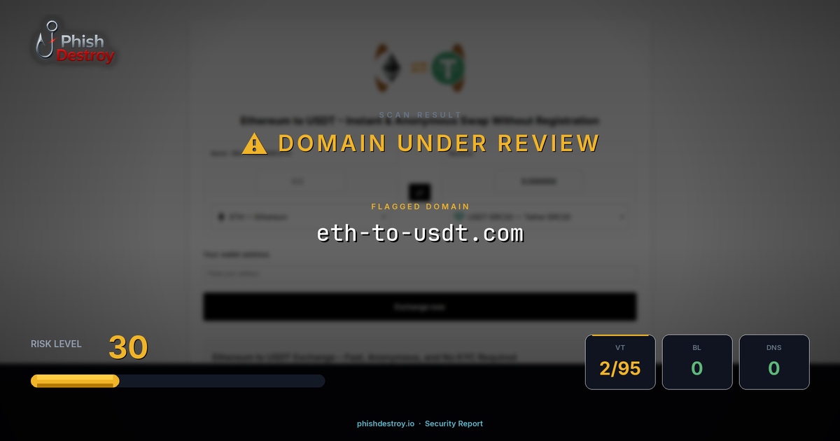 eth-to-usdt.com phishing report — threat analysis by PhishDestroy