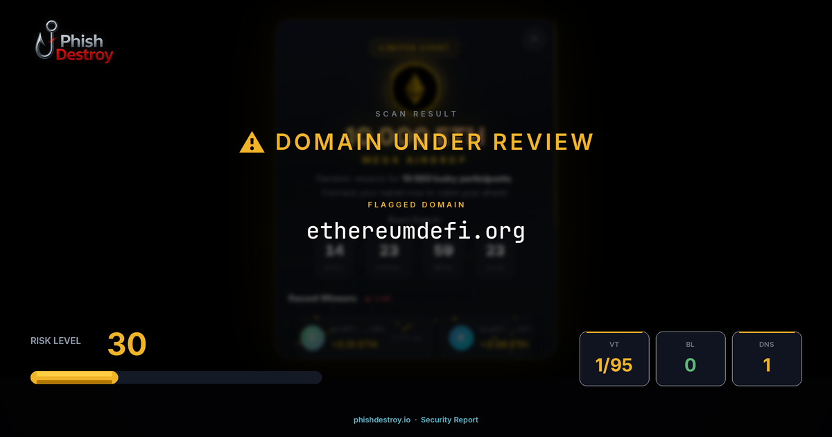 ethereumdefi.org phishing report — threat analysis by PhishDestroy