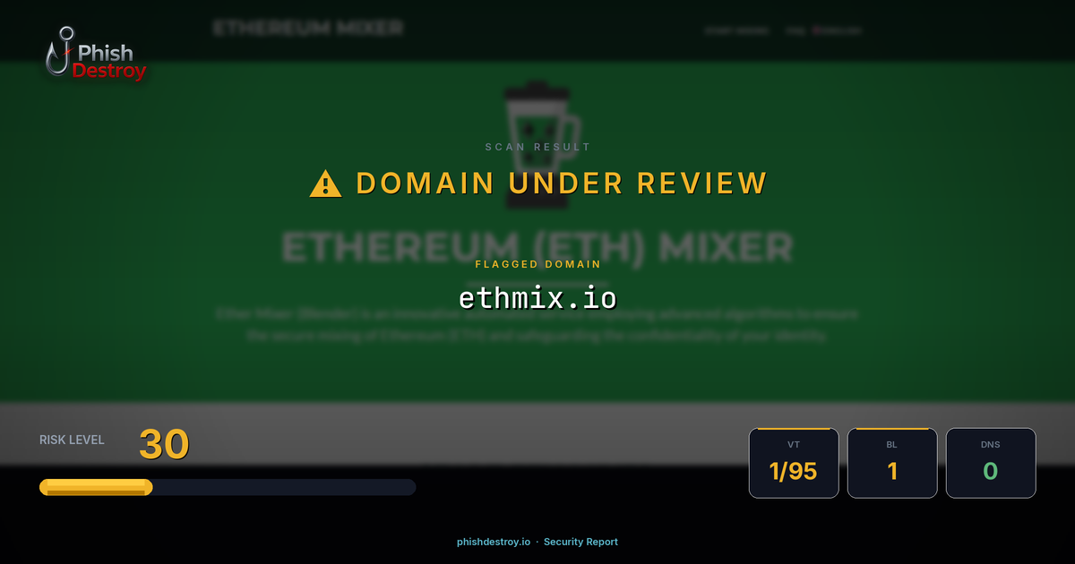 ethmix.io phishing report — threat analysis by PhishDestroy