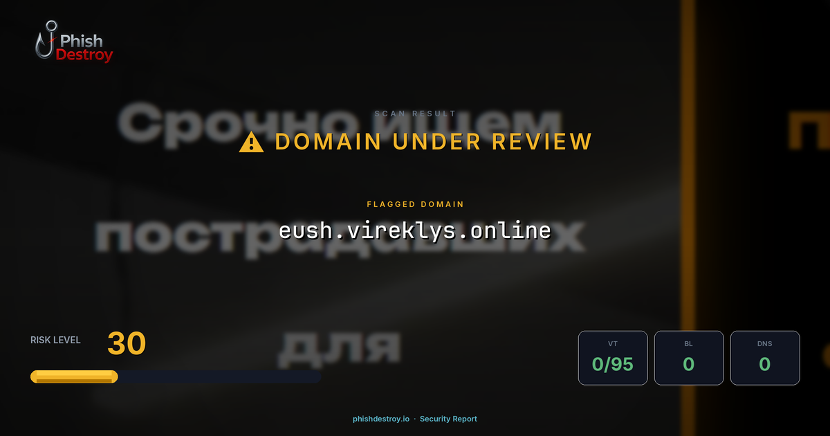eush.vireklys.online phishing report — threat analysis by PhishDestroy