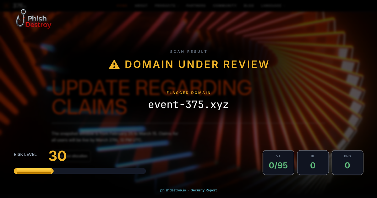 event-375.xyz phishing report — threat analysis by PhishDestroy