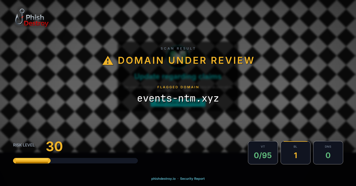 events-ntm.xyz phishing report — threat analysis by PhishDestroy