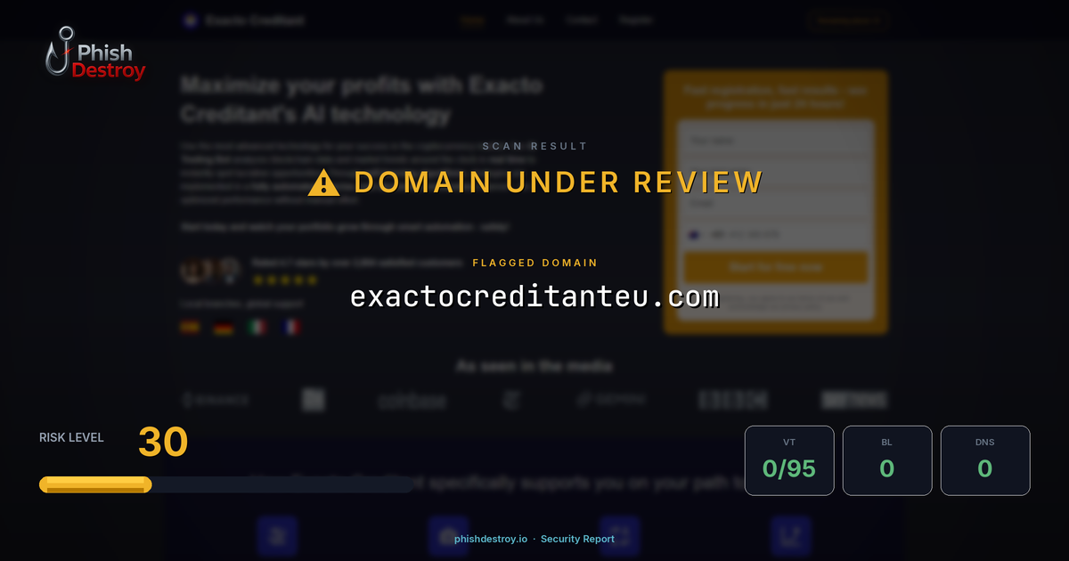 exactocreditanteu.com phishing report — threat analysis by PhishDestroy