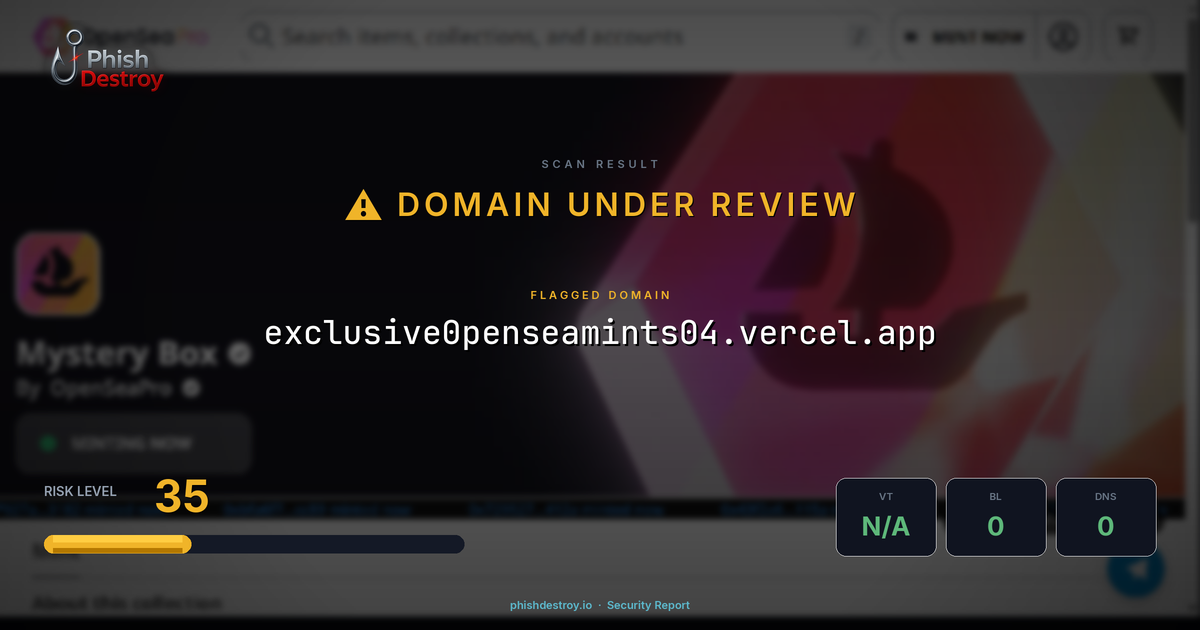 exclusive0penseamints04.vercel.app phishing report — threat analysis by PhishDestroy