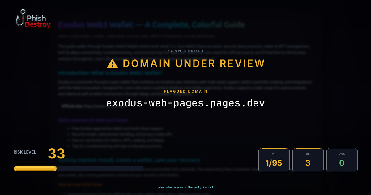 exodus-web-pages.pages.dev phishing report — threat analysis by PhishDestroy