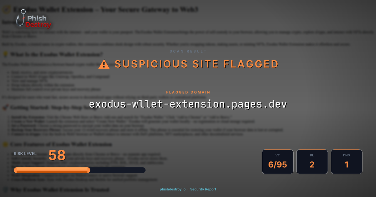exodus-wllet-extension.pages.dev phishing report — threat analysis by PhishDestroy