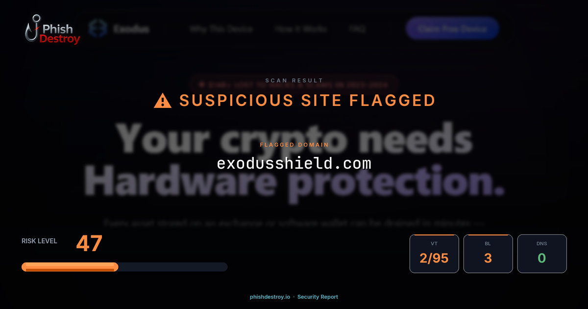 exodusshield.com phishing report — threat analysis by PhishDestroy