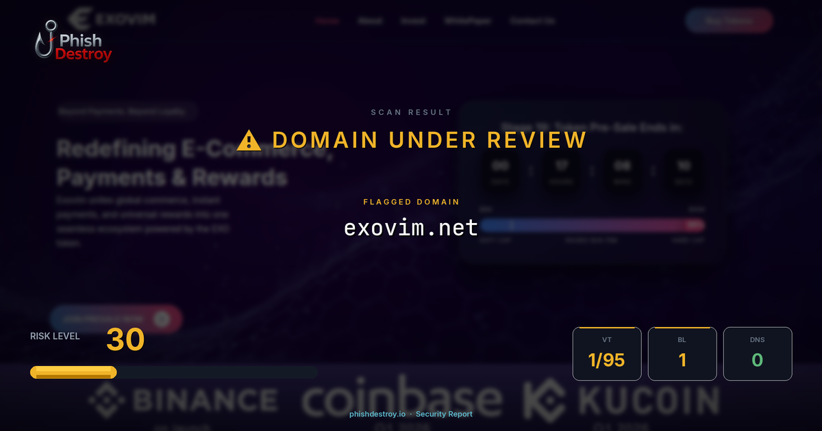 exovim.net phishing report — threat analysis by PhishDestroy