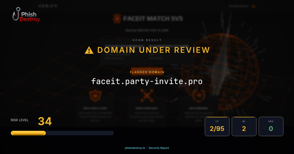faceit.party-invite.pro phishing report — threat analysis by PhishDestroy