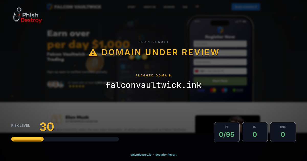 falconvaultwick.ink phishing report — threat analysis by PhishDestroy